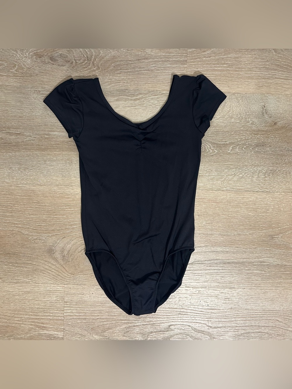 Danskin Black Short Sleeve Dance Leotard with Scoop Neck